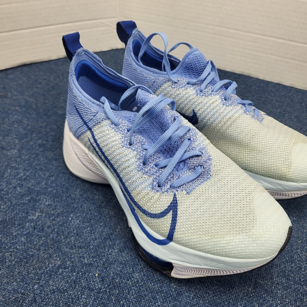 Nike Air Zoom Tempo NEXT% Flyknit Blue White Running Shoes Womens 6.5